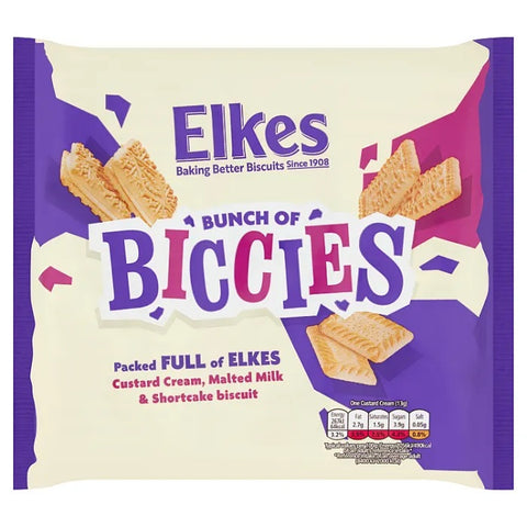 Elkes Bunch Of Biccies Custard Cream Malted Milk & Shortcake Biscuit 550g