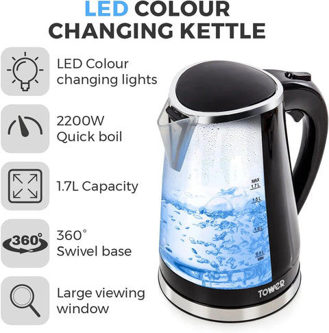 Tower T10012 2200W 1.7l LED Colour Changing Kettle