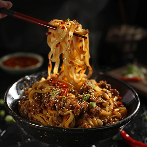 Hand Pull Oil Noodles(With Meat On Top)