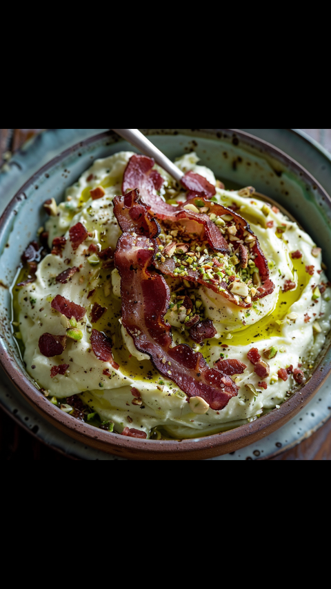 Pistacchio Cream & Crispy Bacon